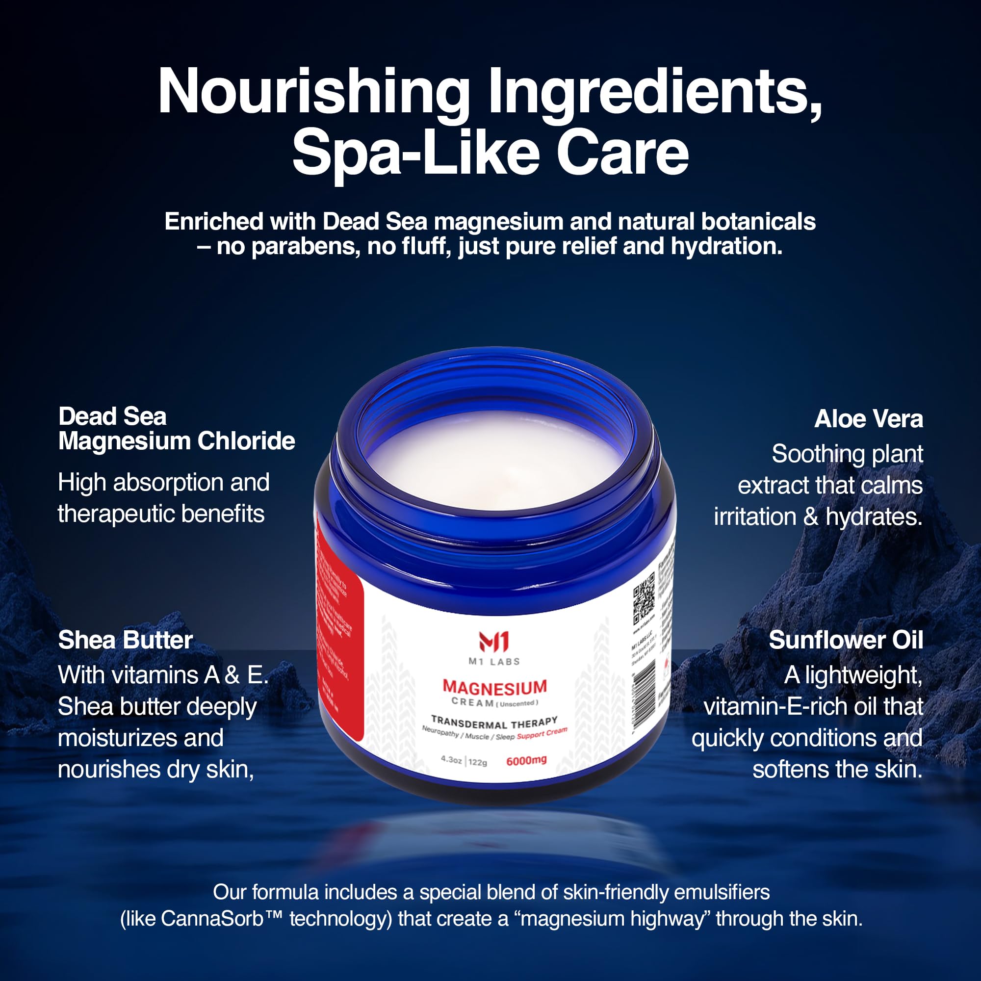 M1 Labs magnesium cream as part of a night routine for calm evenings.