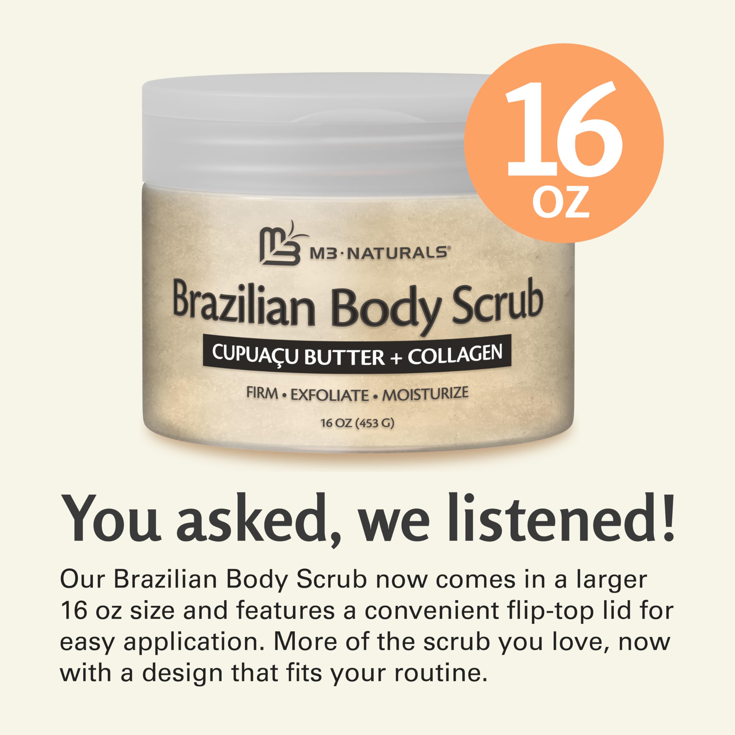 M3 Naturals Brazilian Body Scrub in use on forearm for exfoliation.