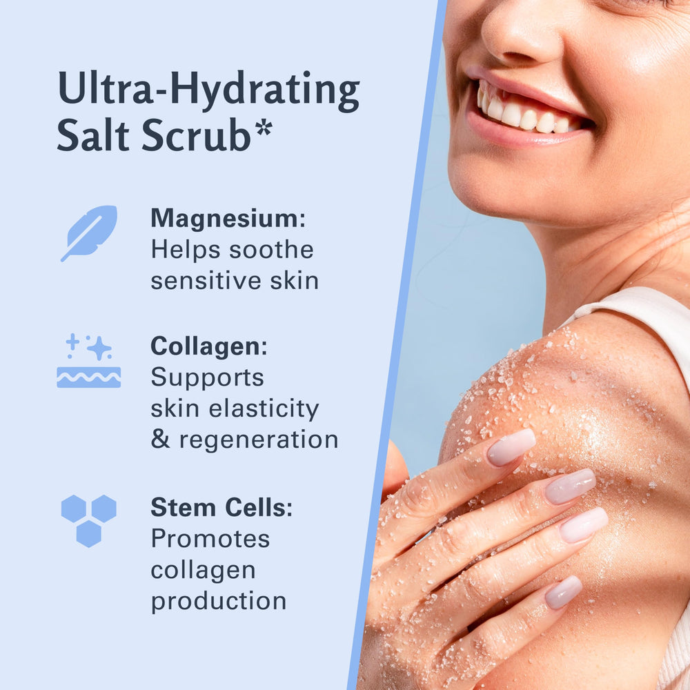 M3 Naturals magnesium scrub texture close-up with mineral particles.