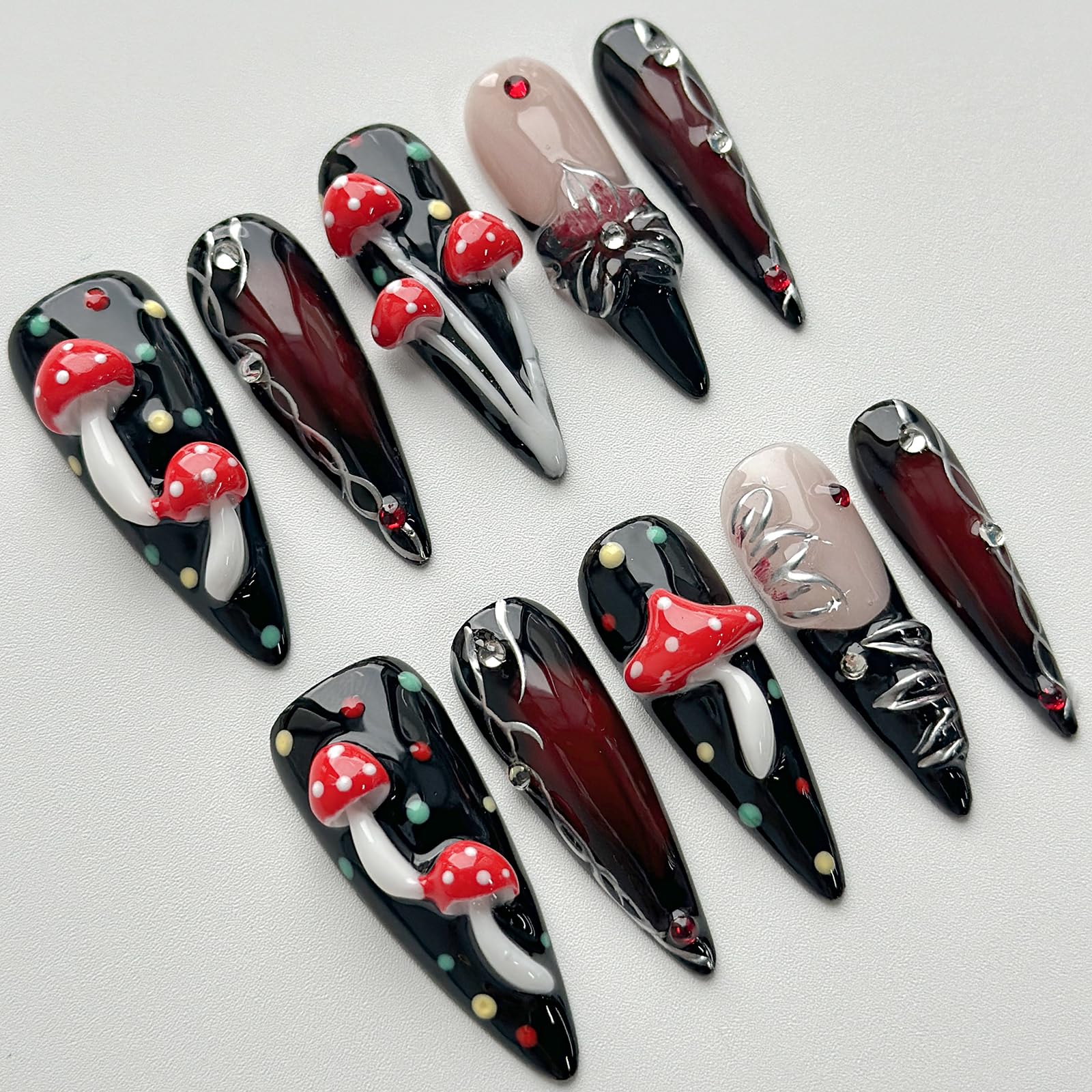 MABKJLF long stiletto nails with polka dots for playful elegance