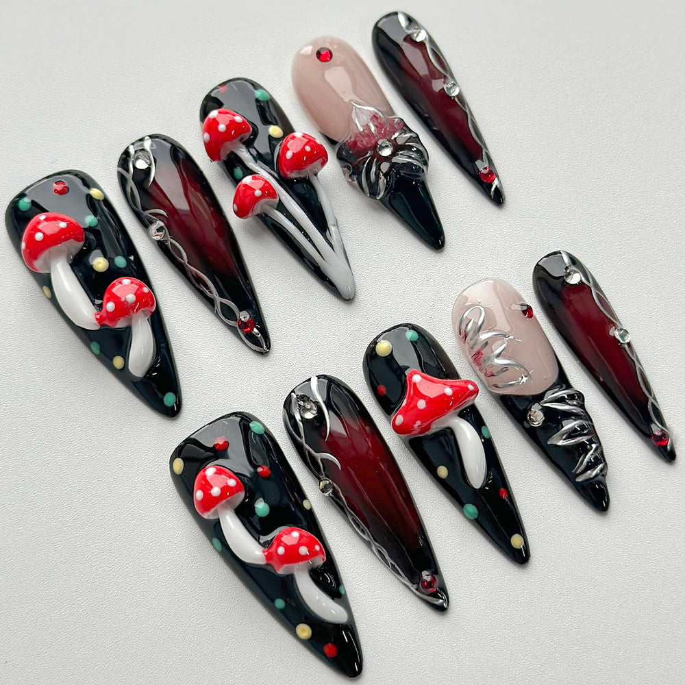 MABKJLF long stiletto nails with polka dots for playful elegance