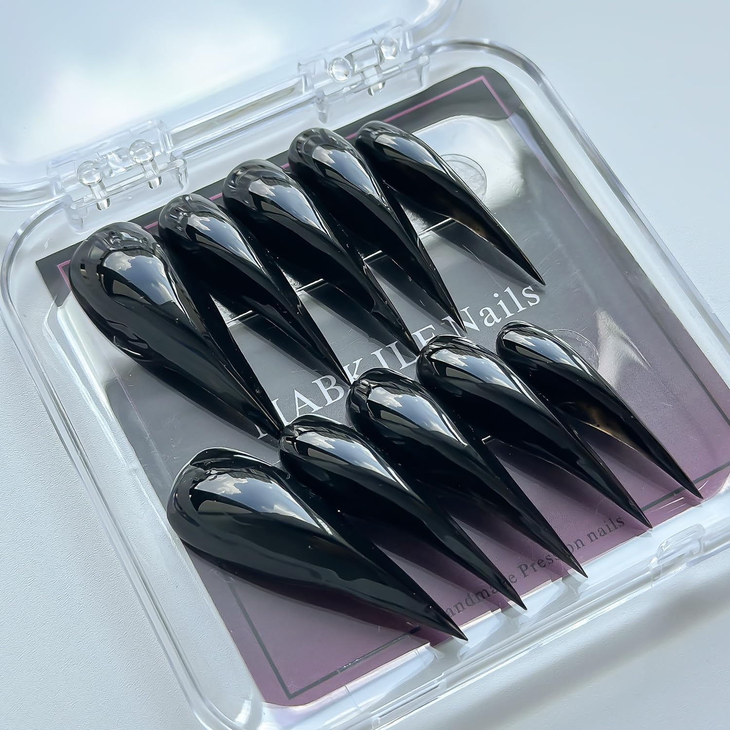 MABKJLF glossy black nails ideal for date night and events