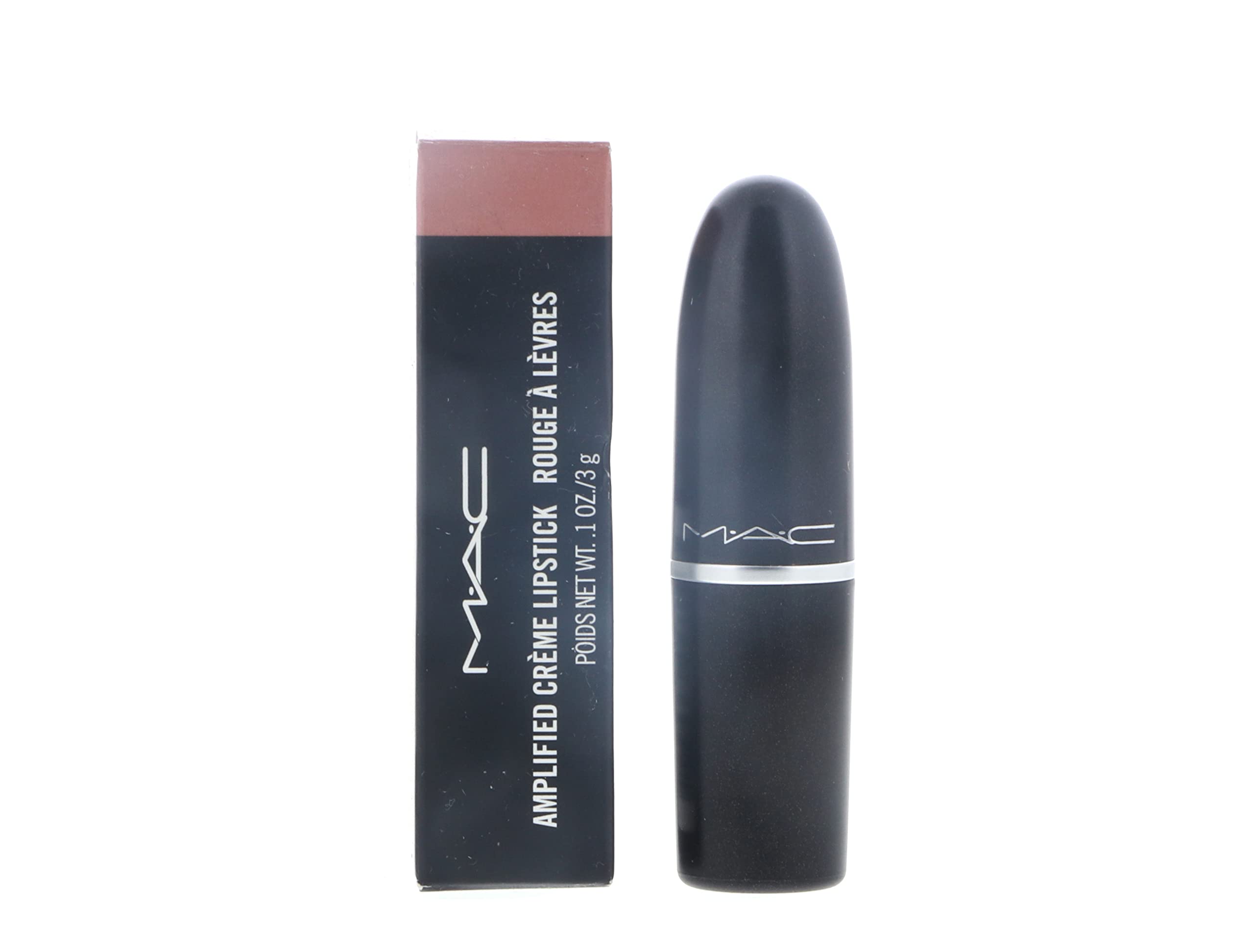 MAC Amplified Creme Lipstick Blankety in soft nude pink beige on lips