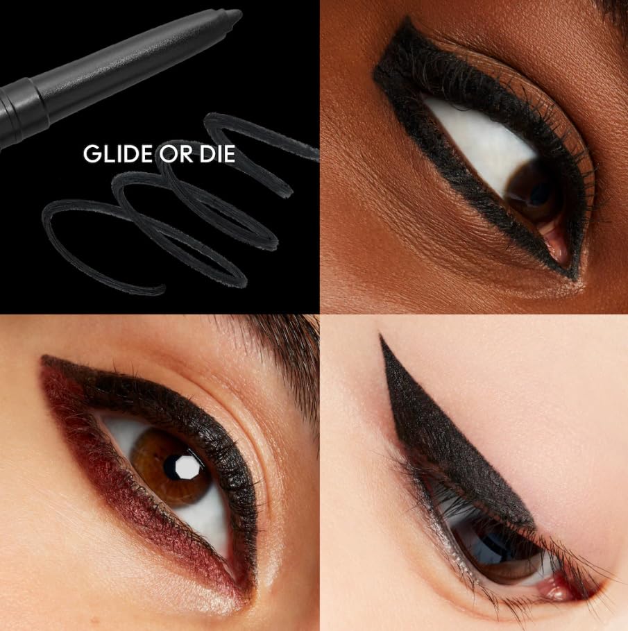 MAC Colour Excess Gel Pencil Eye Liner Glide Or Die applied on lid for long-wear, waterproof precision.