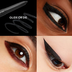 MAC Colour Excess Gel Pencil Eye Liner Glide Or Die applied on lid for long-wear, waterproof precision.