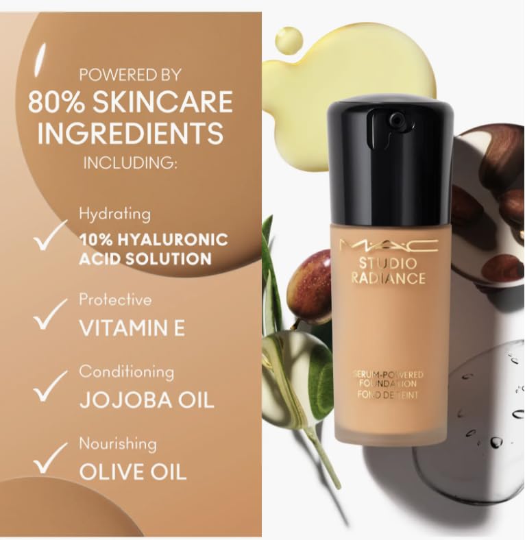 MAC Fond de Teint Sérum Radiance – hydratation 24h pour un confort durable.