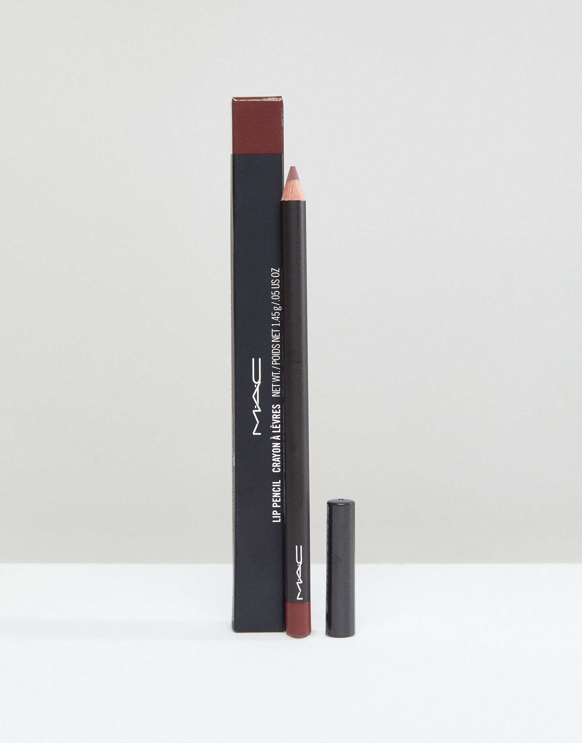 MAC Lip Pencil Mahogany swatch on arm shows rich, even color.