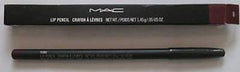 MAC Lip Pencil Liner Plum on lips for precise shaping and long-lasting color.