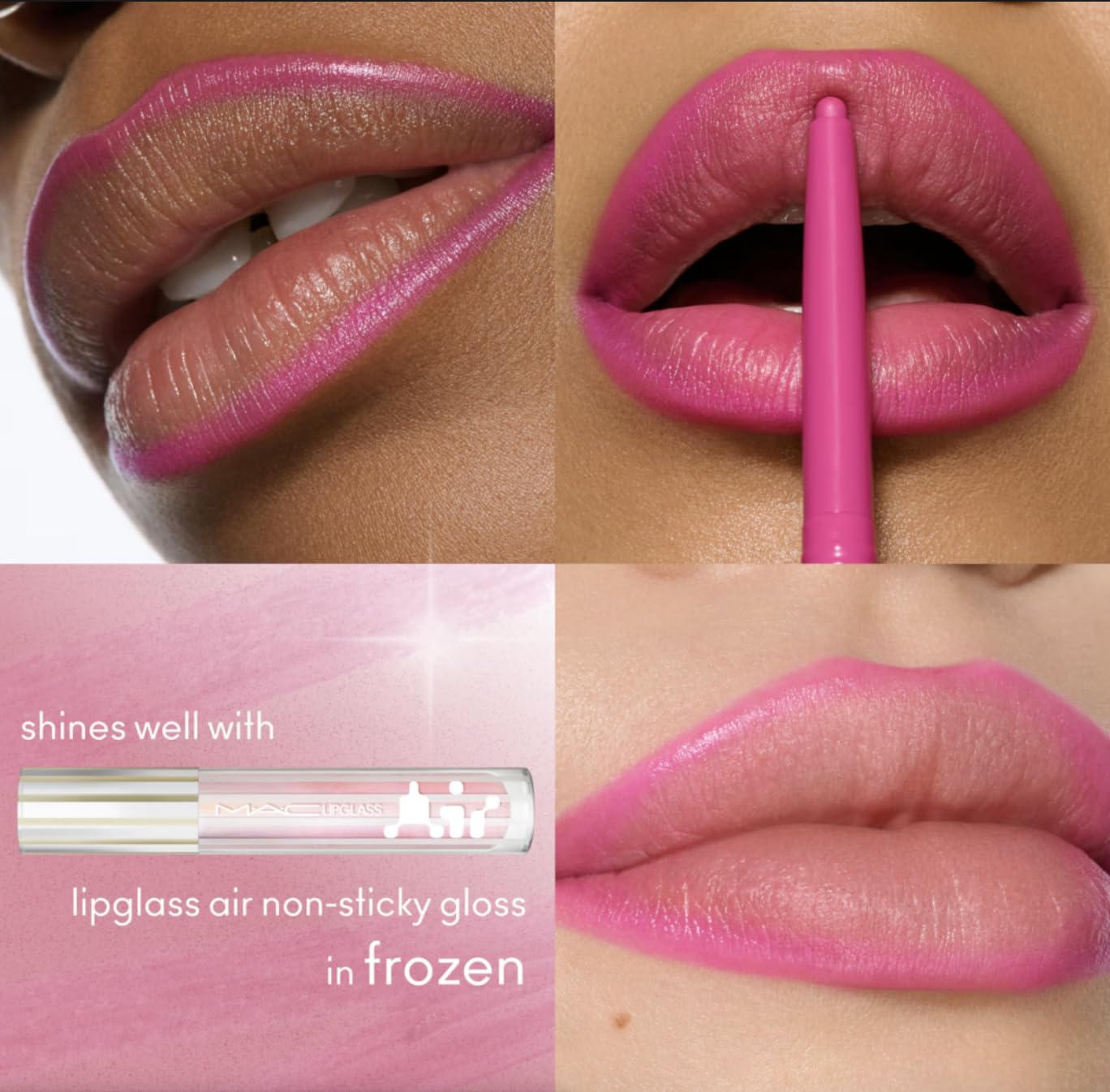 MAC Lipglazer Glossy Liner Candy Yum-Yum helps achieve gradient looks by layering with lipstick.