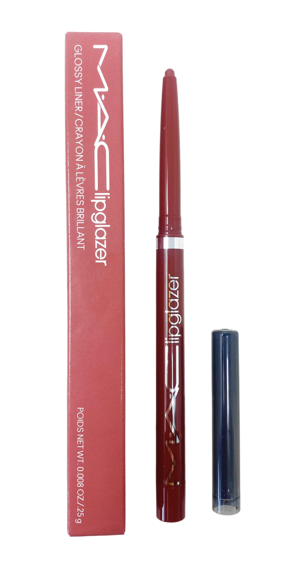 MAC Lipglazer Glossy Liner Whirlin' close-up shows precise glossy lip definition
