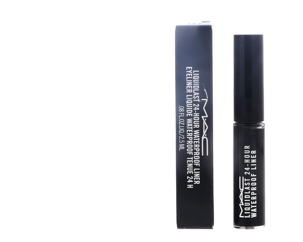 MAC Liquidlast Point Black eye wing application demonstrates dramatic definition.