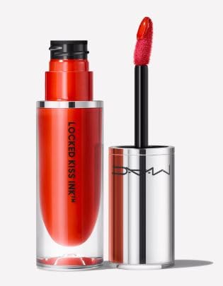 MAC Locked Kiss Ink lipcolour 81 Gutsy tomato red swatch for long-lasting matte colour