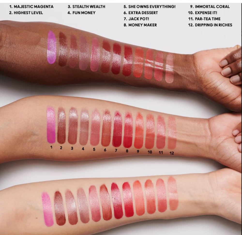 MAC Lustreglass mini shade Fun Money bright gloss for playful lips.