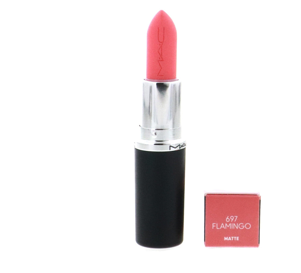 MAC M·A·CXIMAL Flamingo lipstick swatch shows pigment-rich color