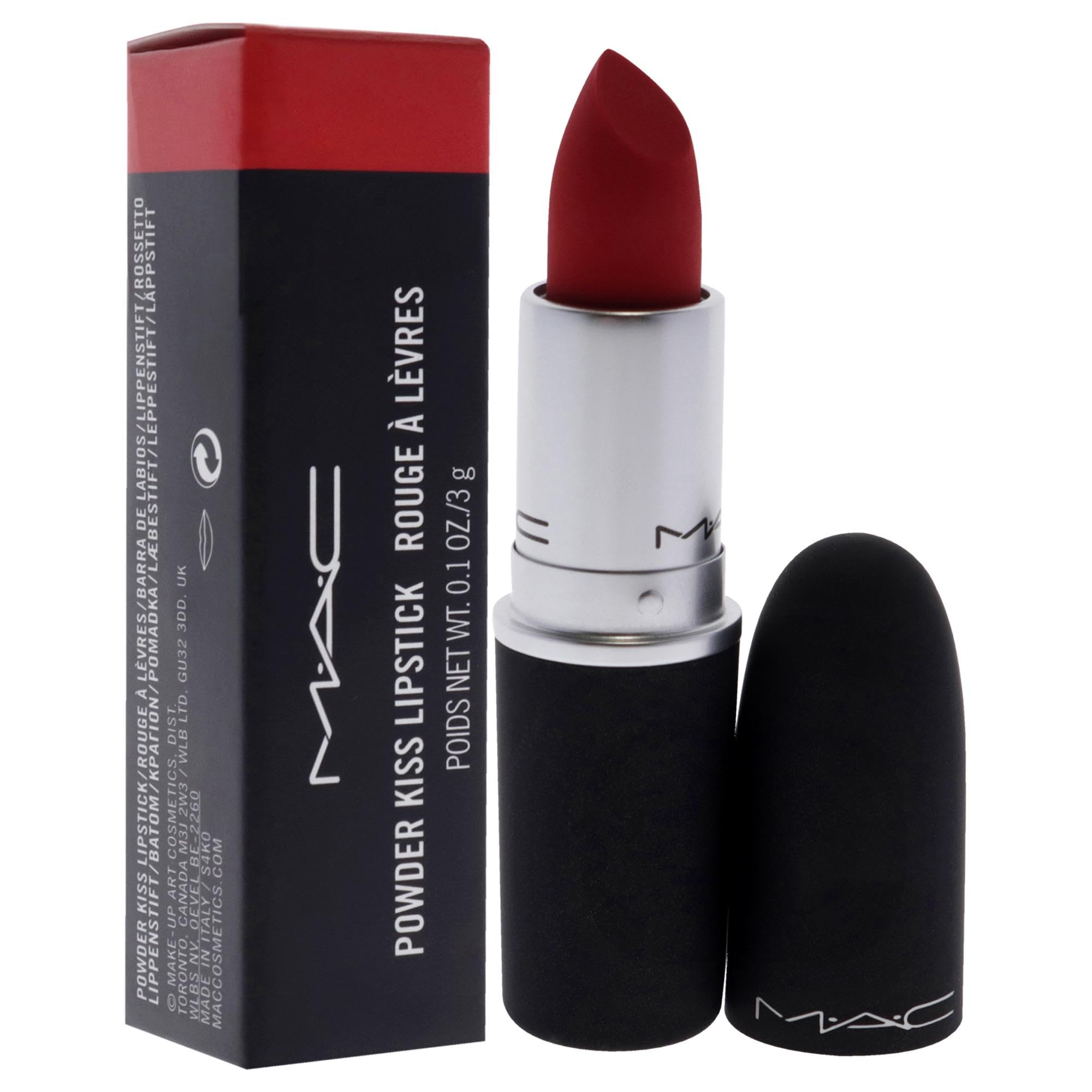Close-up shows MAC Powder Kiss 929 Youre Buggin Lady with blur and moisture rich texture.