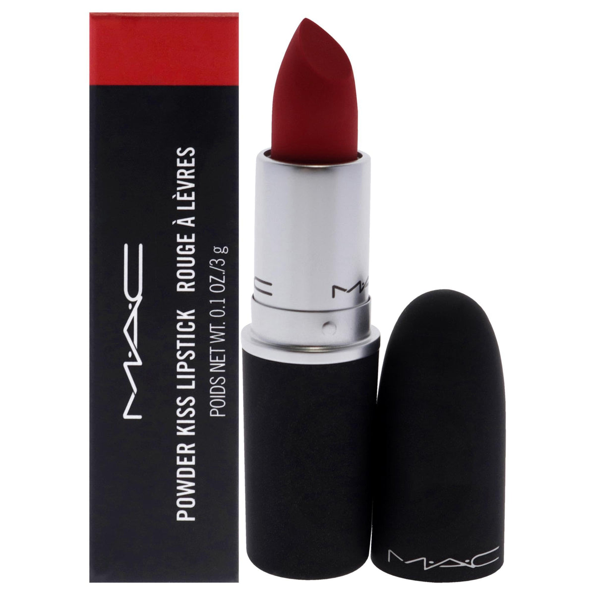 MAC Powder Kiss Lipstick 929 Youre Buggin Lady packshot shows hydrated matte color.