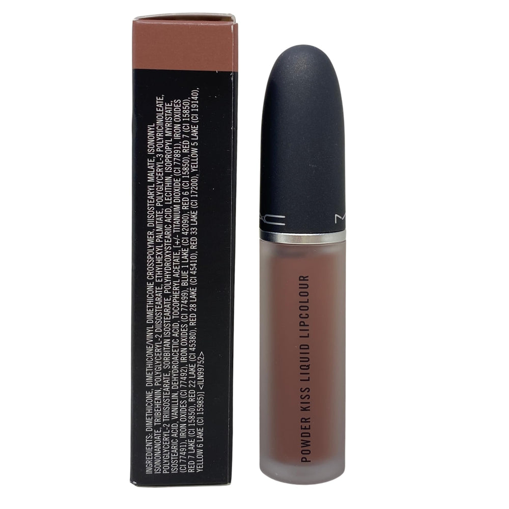 MAC Powder Kiss Lipcolour Buffiest swatch demonstrates lasting hydration potential.