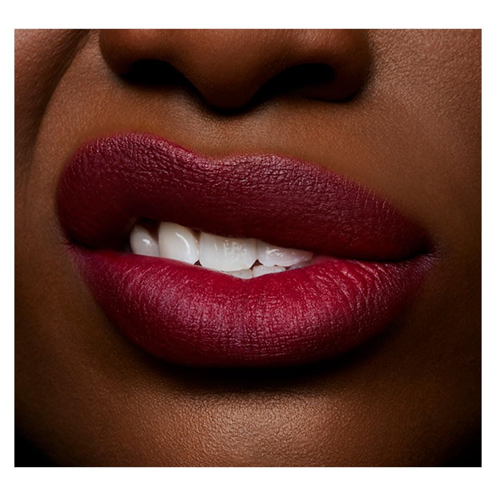 MAC Powder Kiss Liquid Lipcolour Burning Love wear swatch demonstrating long-lasting hydration.