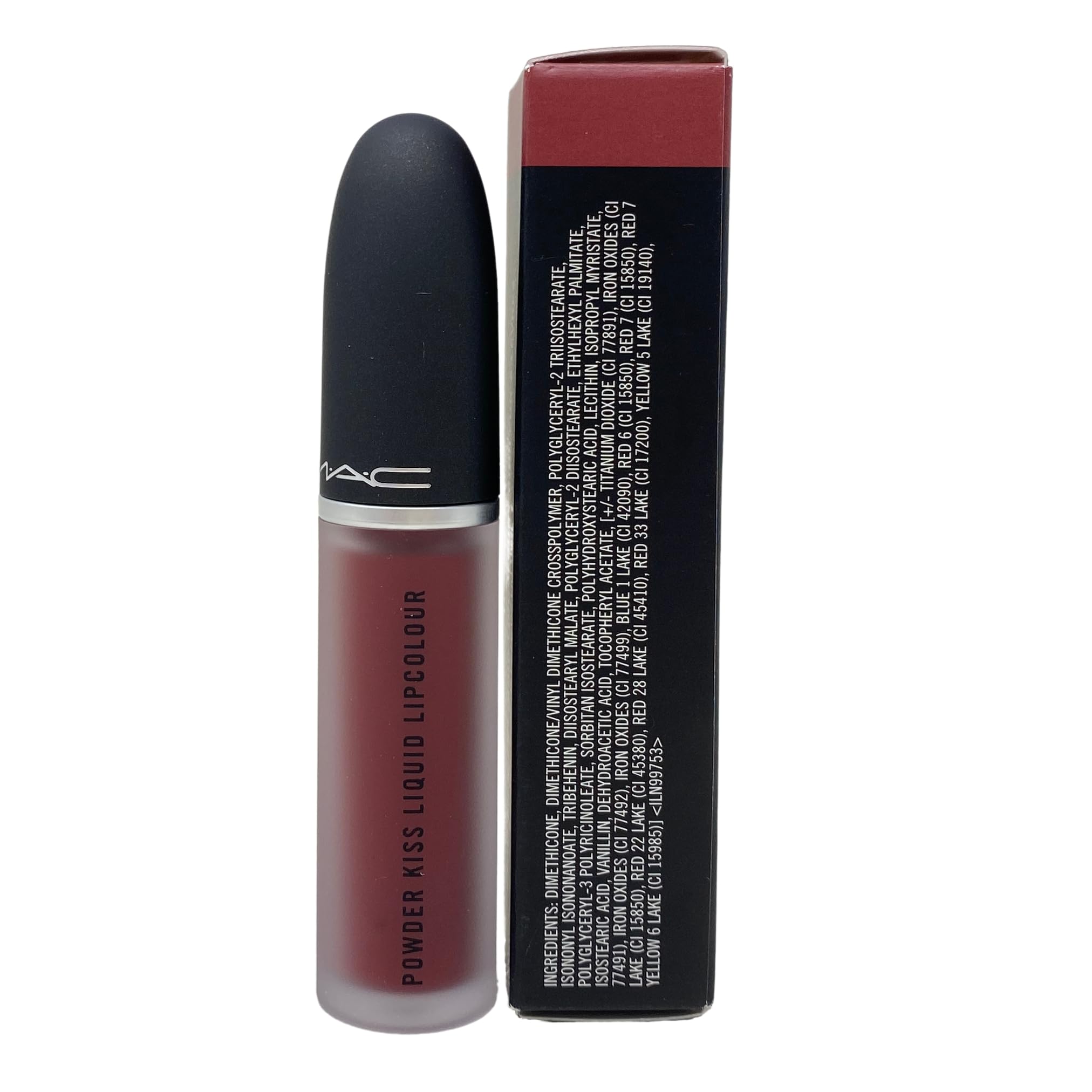 MAC Powder Kiss Liquid Lipcolour Fashion Emergency application highlights intense rose brown shade