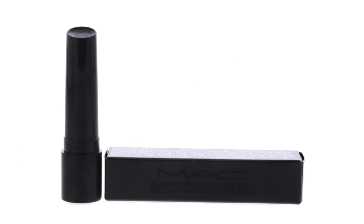 MAC Squirt Plumping Gloss Stick 14 Jet swatch reveals juicy glassy lip shade.
