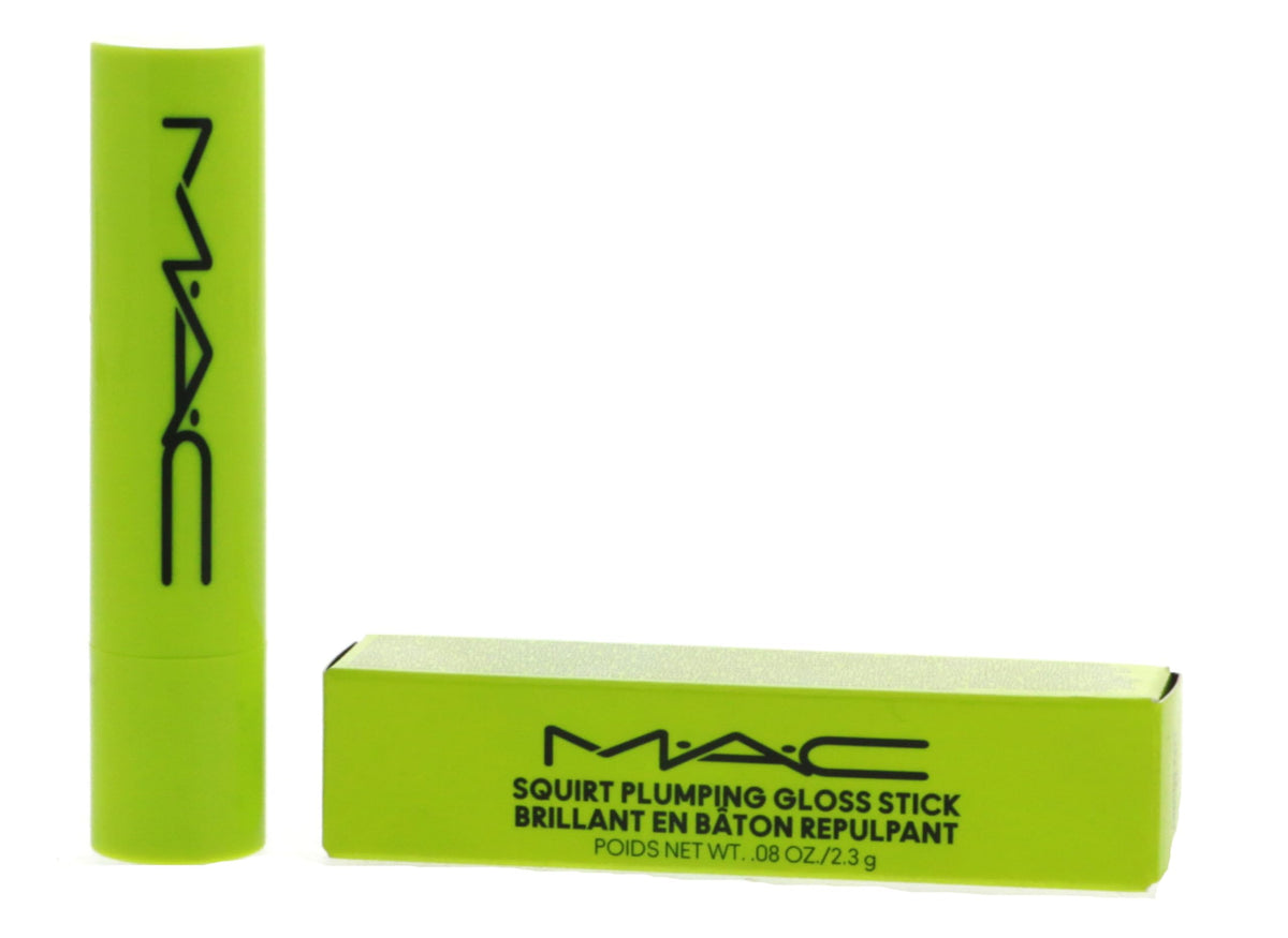MAC Squirt Plumping Gloss Stick in Like Squirt adds a glossy lime-green lip glow.