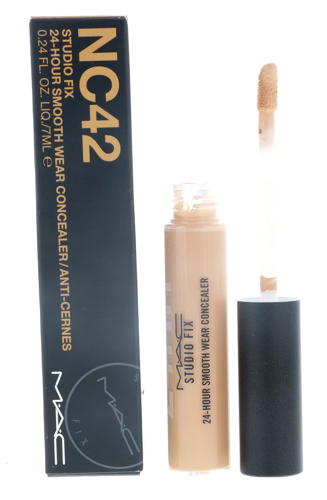MAC Studio Fix concealer bottle close-up highlighting matte finish and portability.
