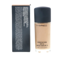 MAC Studio Fix packaging shot highlights SPF 15 protection and compact design.