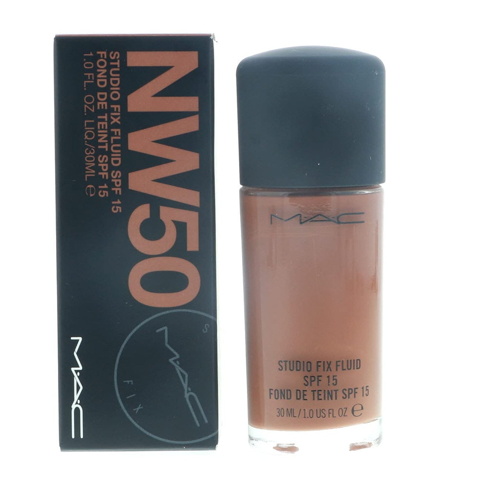 MAC Studio Fix Fluid NW50 bottle delivers a natural matte finish for daily wear