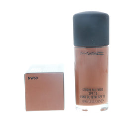 MAC Studio Fix Fluid swatch on skin shows medium buildable coverage