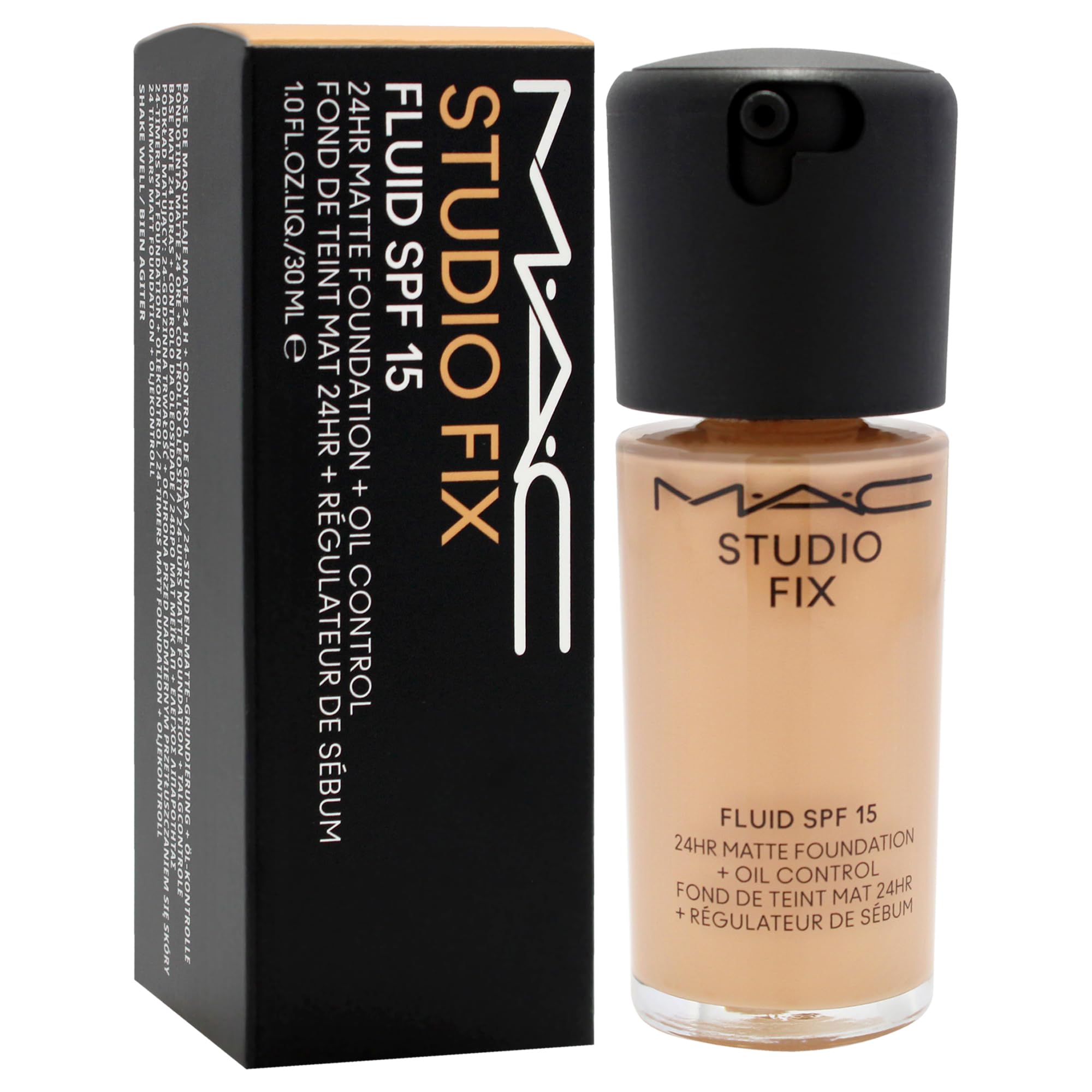 MAC Studio Fix NC35 shade swatch on skin for warm tan tone.