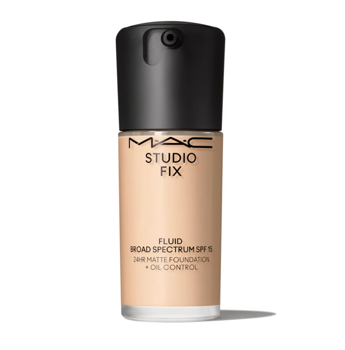 MAC Studio Fix Fluid bottle with pump showing oil-control and long-wear design