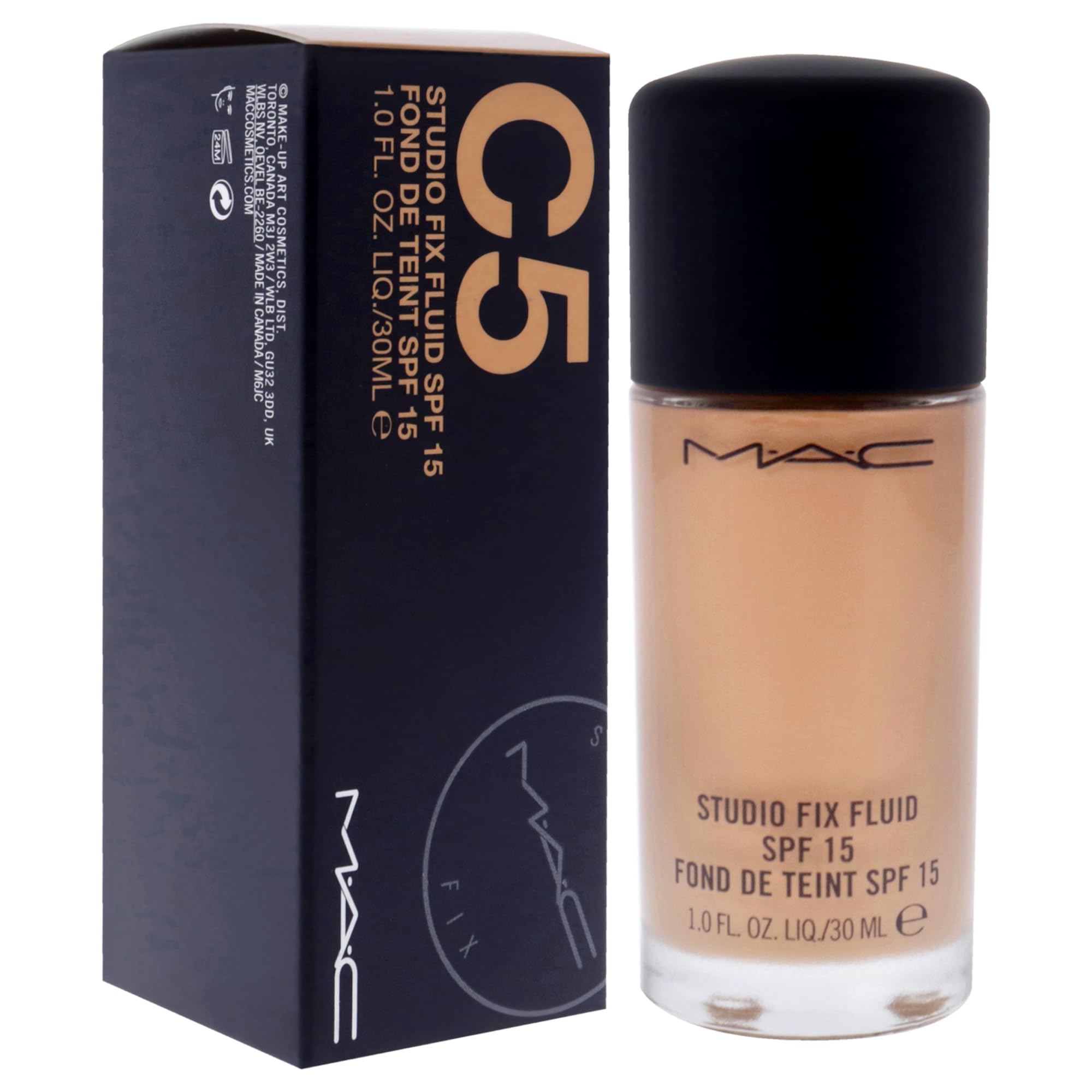MAC Studio Fix Fluid SPF 15 applied with brush for buildable coverage.