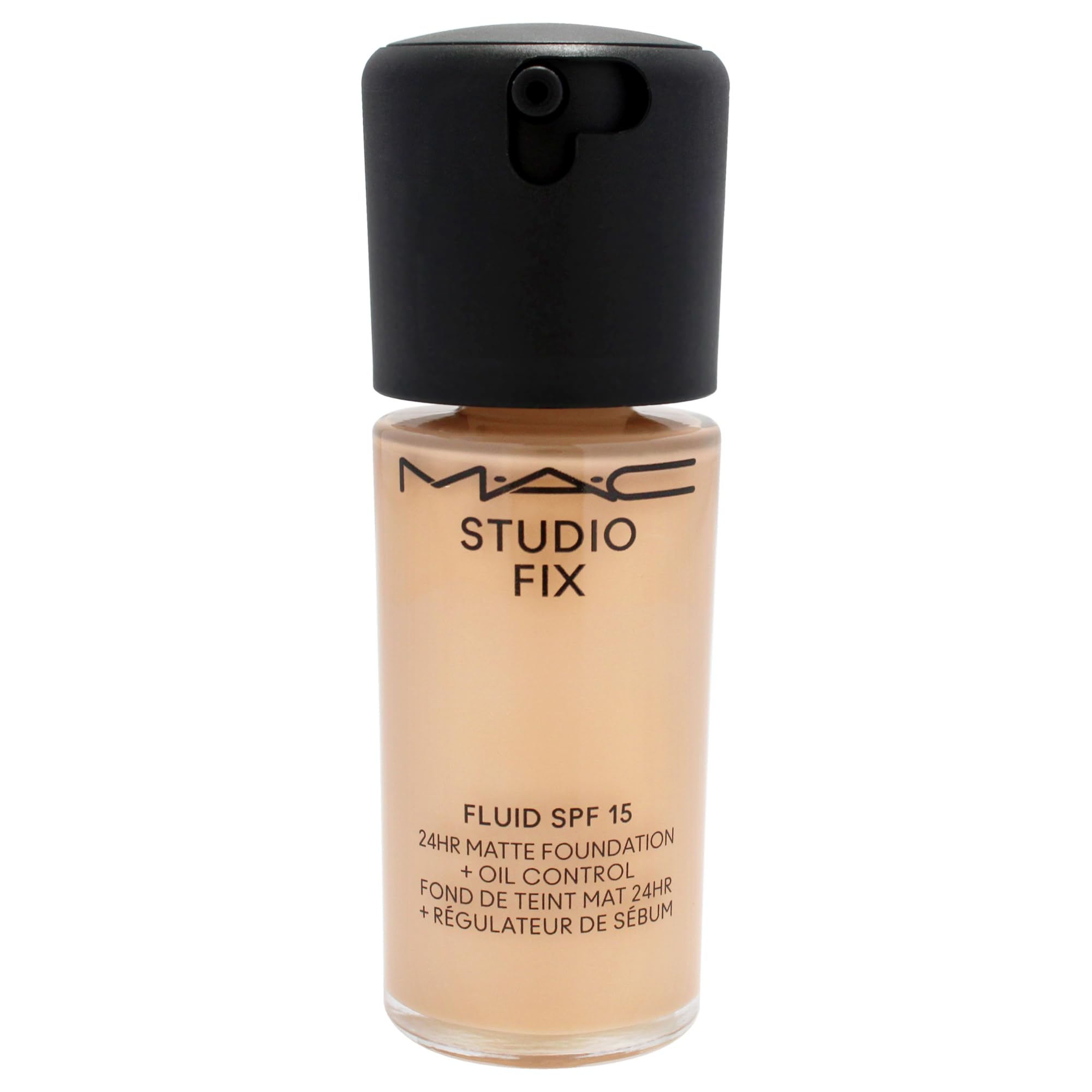 MAC Studio Fix Fluid SPF15 bottle cap detail emphasizes sleek packaging for precise application
