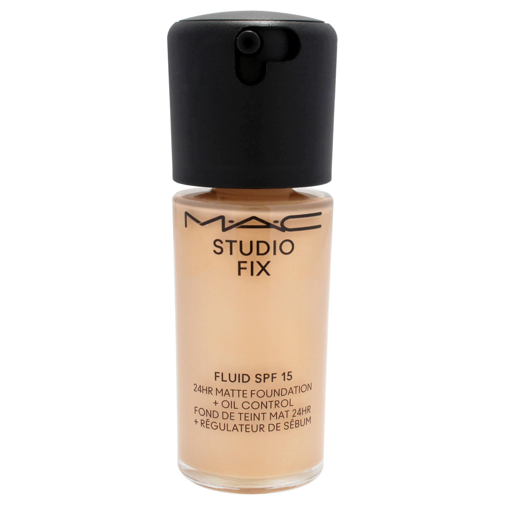 MAC Studio Fix Fluid SPF15 bottle cap detail emphasizes sleek packaging for precise application