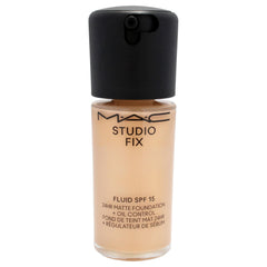 MAC Studio Fix Fluid SPF15 bottle cap detail emphasizes sleek packaging for precise application