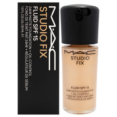 MAC Studio Fix Fluid SPF15 bottle front view highlights matte finish potential