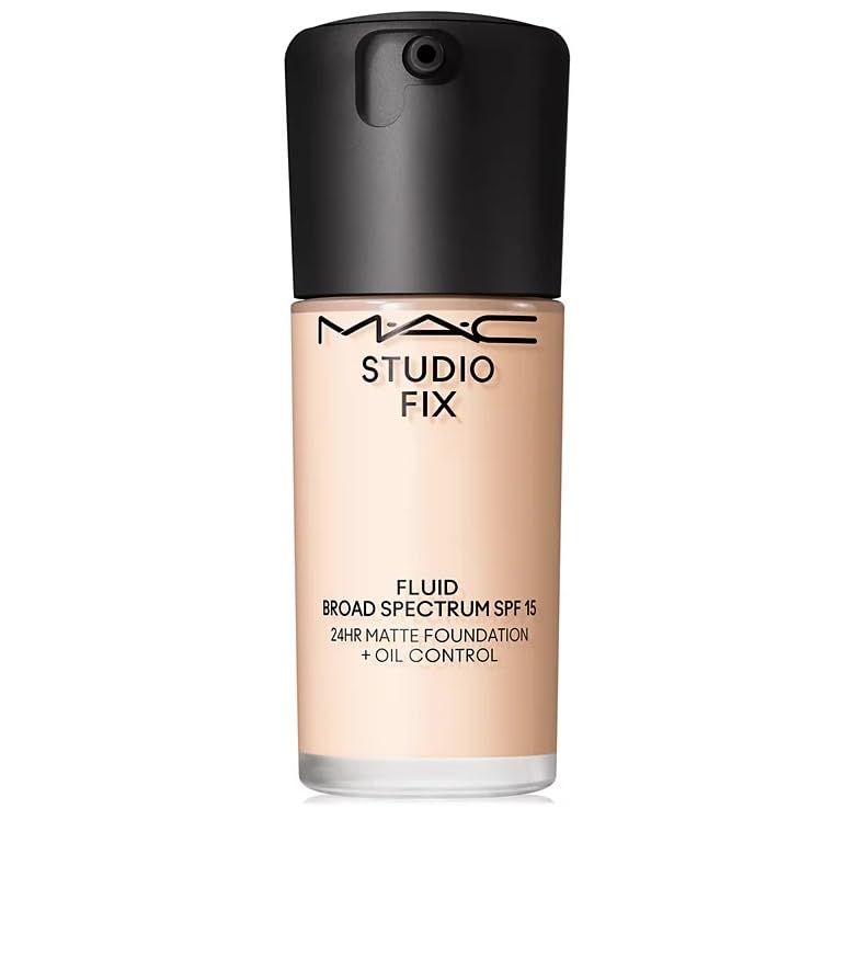 MAC Studio Fix Fluid SPF 15 bottle demonstrates long-wear coverage.