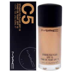 MAC Studio Fix Fluid SPF 15 bottle with matte finish for all-day wear.