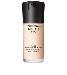 MAC Studio Fix Fluid SPF 15 bottle demonstrates long-wear coverage.