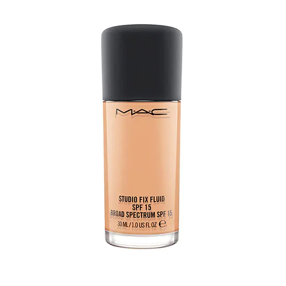 MAC Studio Fix Fluid SPF 15 NC16 bottle showing a matte, long-wearing finish for oily and combination skin