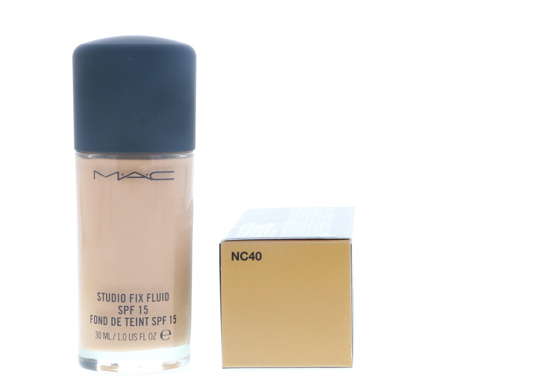 MAC Studio Fix Fluid SPF15 NC40 swatch on skin showing medium-to-full coverage