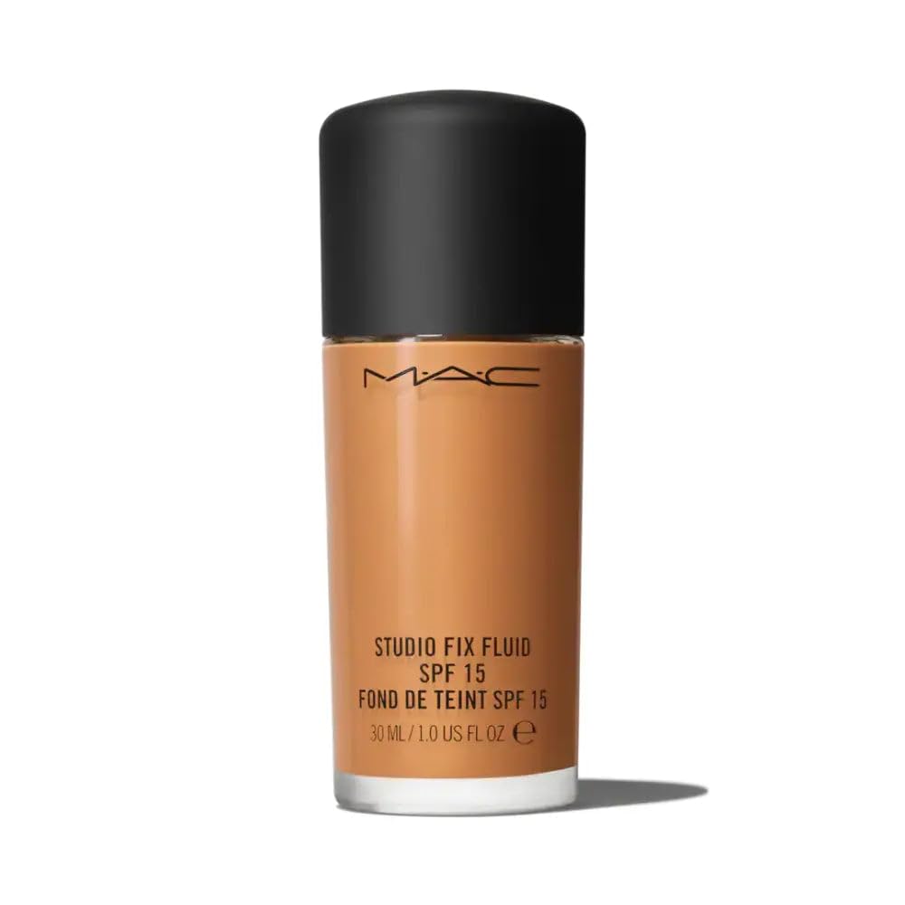 MAC Studio Fix Fluid SPF15 NC47 cream foundation swatch for even skin tone.