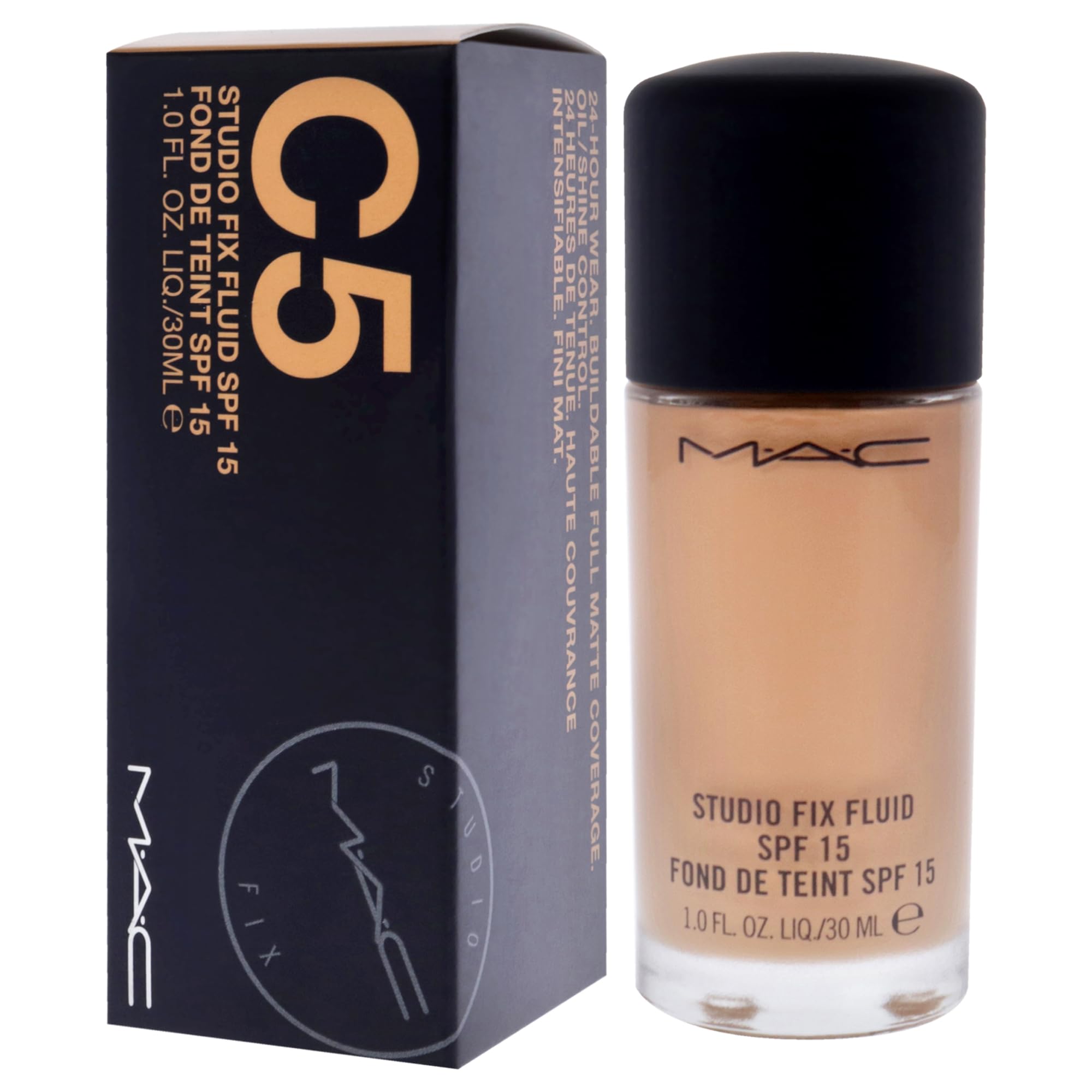 MAC Studio Fix Fluid SPF 15 packaging box with shade card.