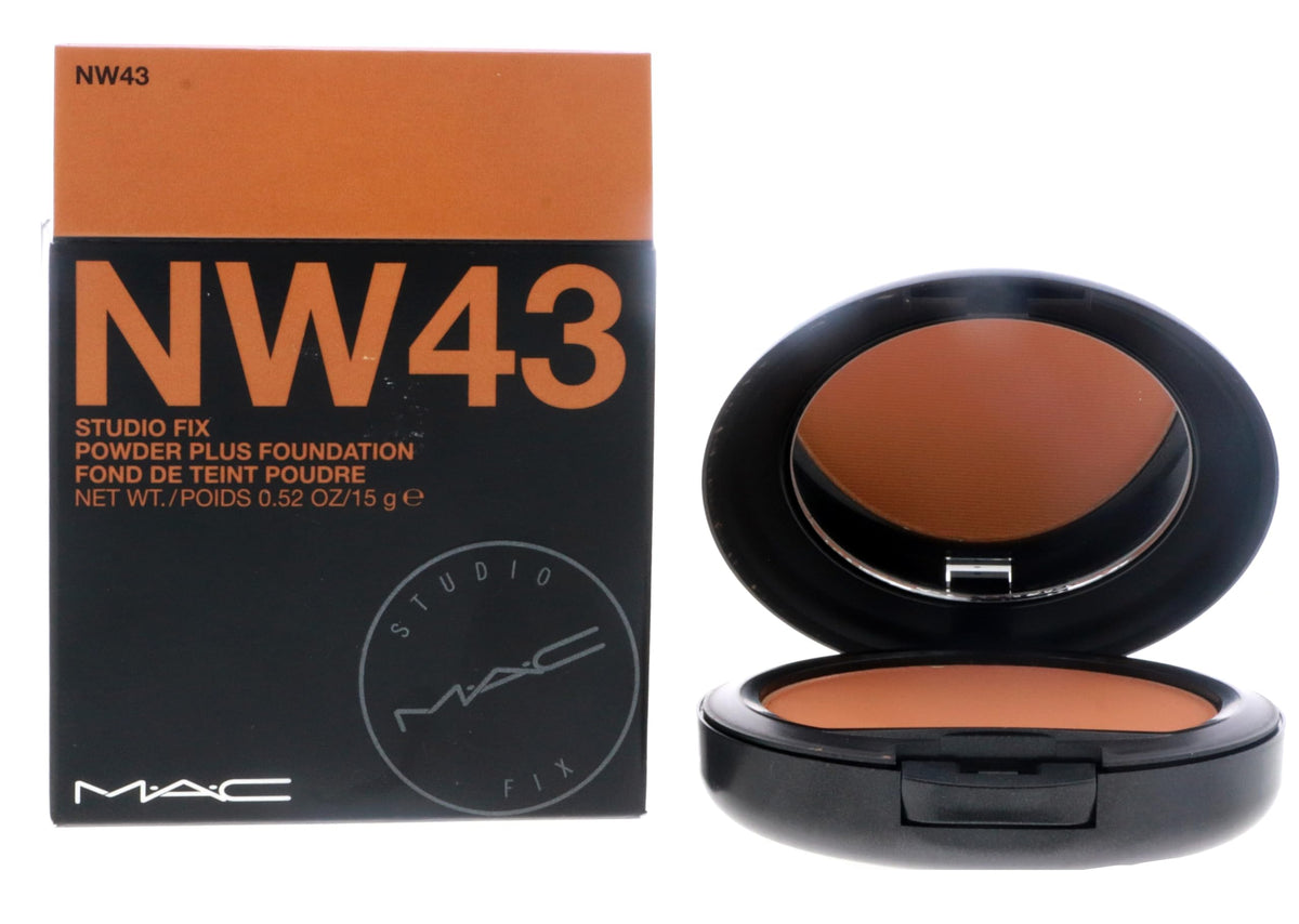 MAC Studio Fix Powder Foundation NW43 compact front view for full-coverage matte finish.