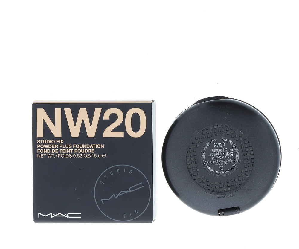 MAC Studio Fix NW20 packaging—compact design with essential product details.