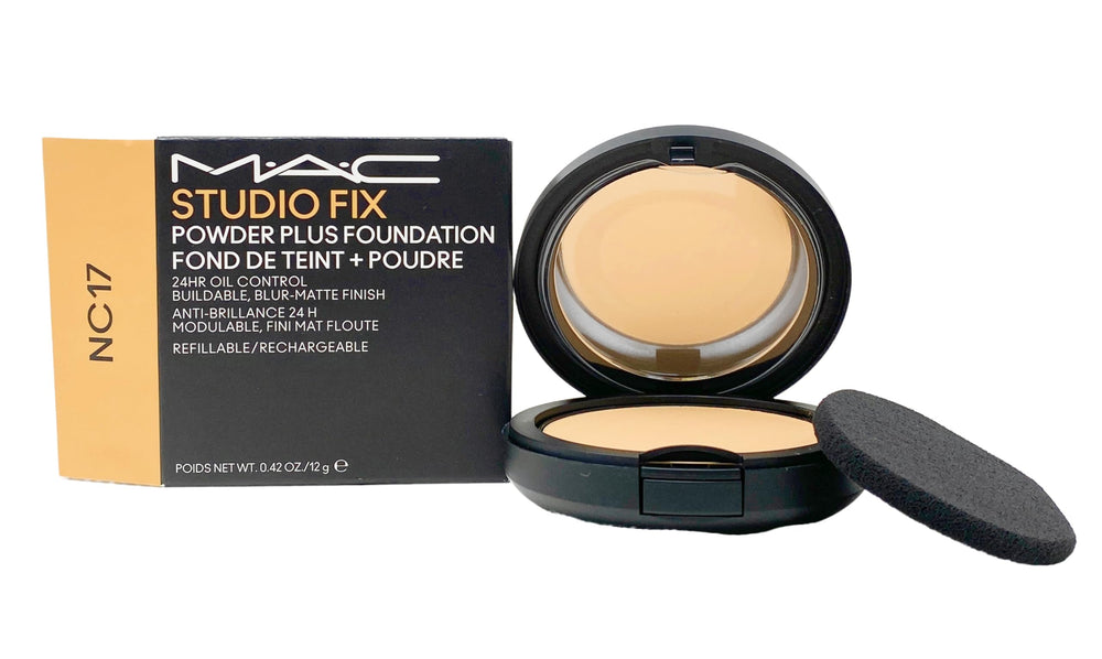 MAC Studio Fix Powder Plus Foundation NC17 compact delivers all-day oil control and a natural finish.