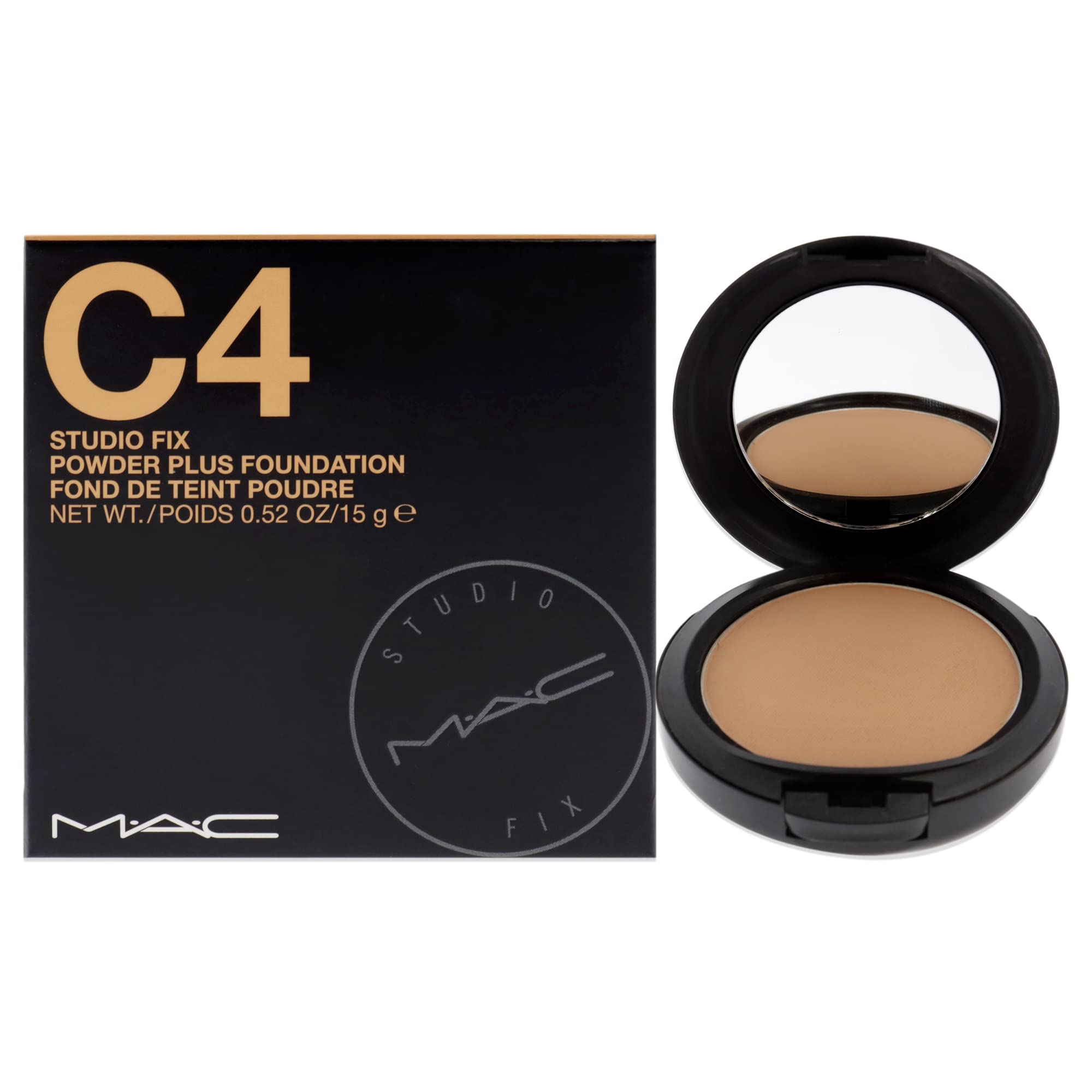 MAC Studio Fix Powder Plus Foundation C4 packaging showing premium finish and shade accuracy