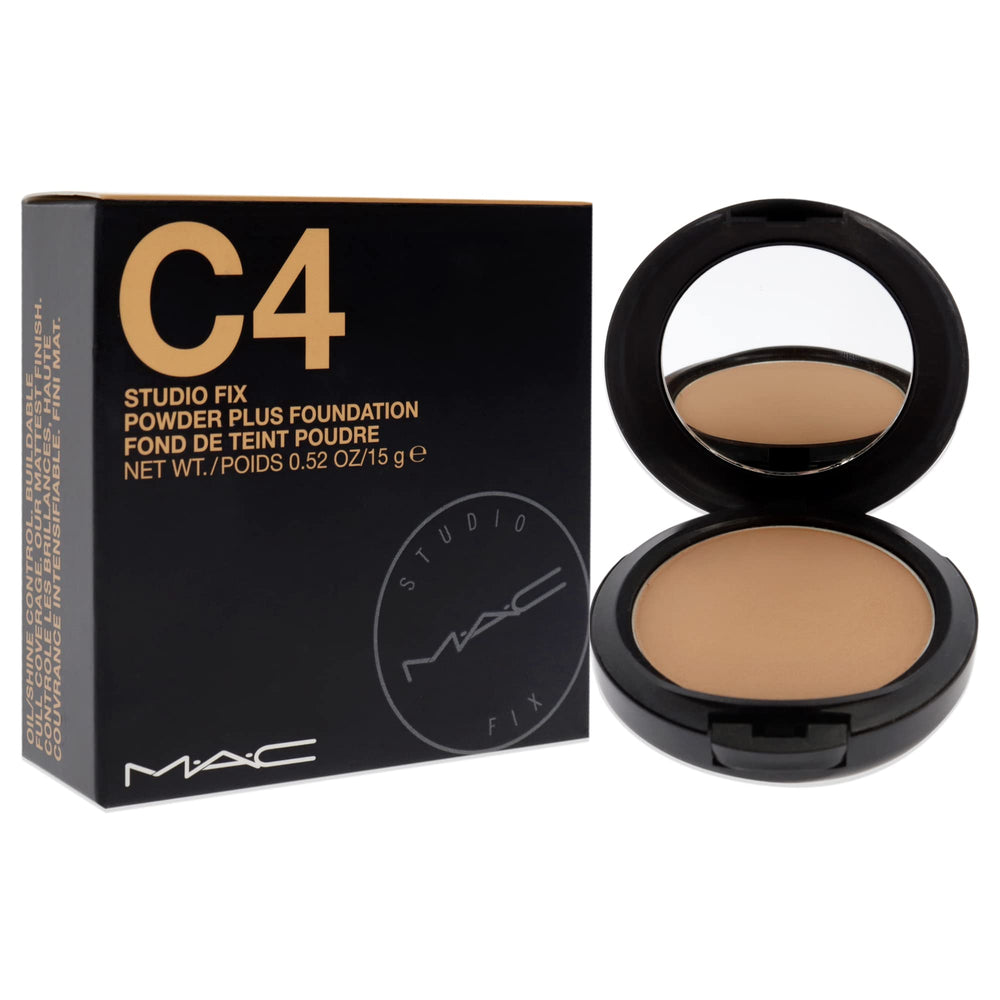 MAC Studio Fix Powder Plus Foundation C4 swatches illustrating true color and buildable coverage