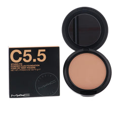 MAC Studio Fix Powder Plus Foundation C5.5 swatch on cheek, buildable coverage for natural look