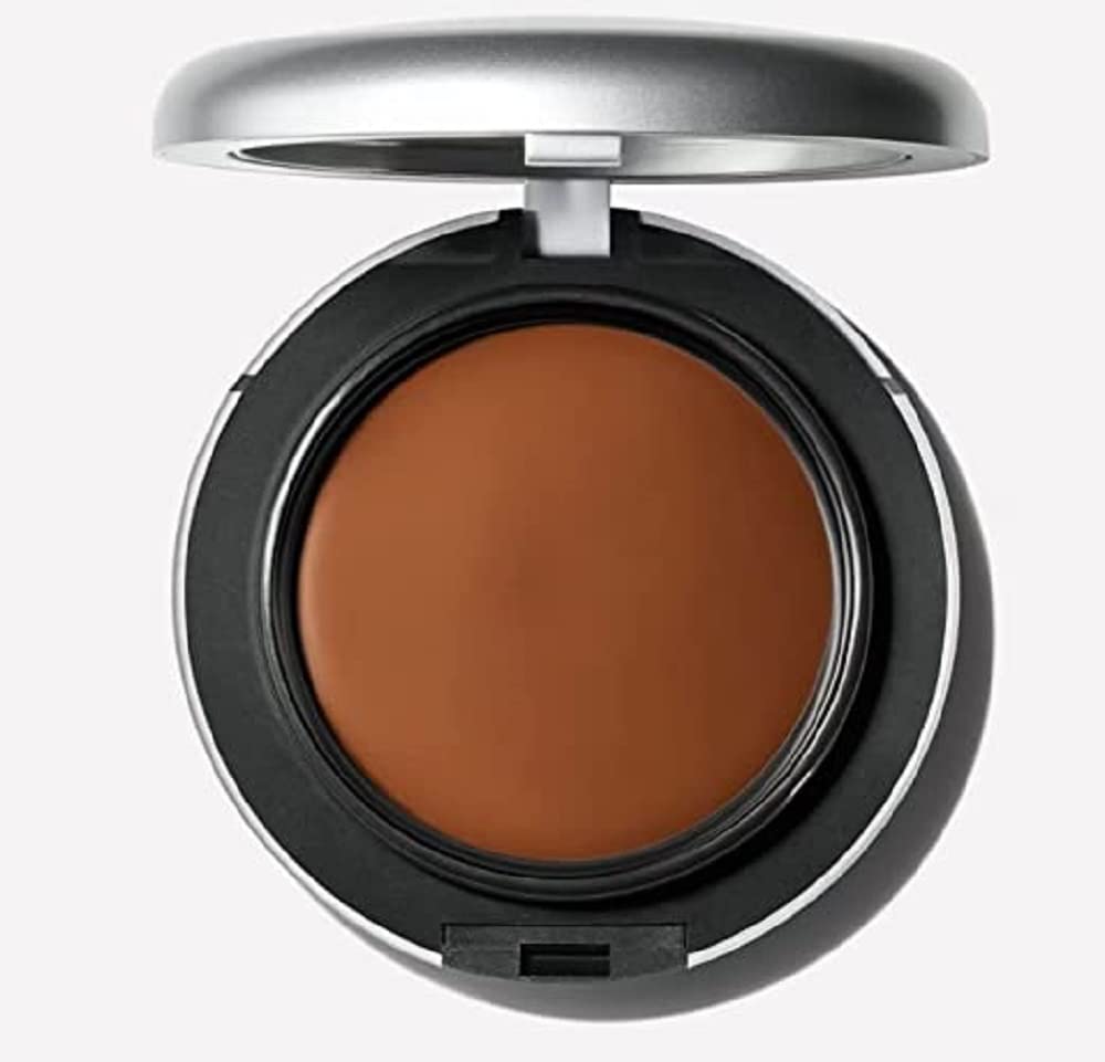 MAC Studio Fix Tech bottle shows NW45 shade for breathable, skin-like coverage.
